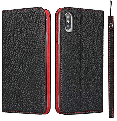 ELTEKER Hülle iPhone XS Max Handyhülle [Echtes Leder] Klapphülle mit Kartenfach,Schutzhülle Leder Hülle für iPhone XS Max-Schwarz