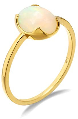 Lieson Verlobungsring Frauen, Hochzeit Ringe Gold 750 18K Einfach Solitär Oval Opal Ring Verlobung Gelbgold Große 52 (16.6)