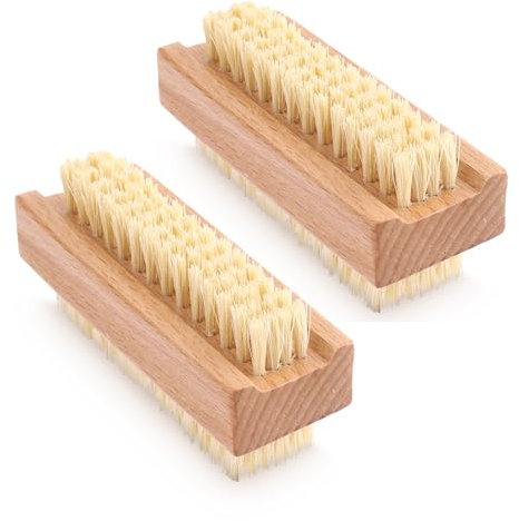 Amabro Wooden Nail Scrub Brush, 2pcs Double-Sided Nail Cleaning Brush with Stiff Bristles and Hanging Rope Hand and Foot Scrubber Manicure Pedicure Tool for Scrubbing Fingernails Toenail Cuticle