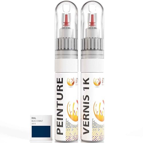 ipixline Kit Retouche Peinture Carrosserie Voiture - Stylo Correcteur Peinture 30 ml, Vernis Brillant 1k 30 ml - Compatible avec Ral - Bleu Cobalt 5013