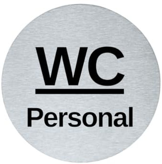 stahl-design-tebart Hinweisschild Piktogramm rund 7,5 cm Edelstahl selbstklebend 3M Klebefläche graviert Edeloptik elegante Beschilderung langlebig WC PERSONAL- 7,5x7,5x0,1cm