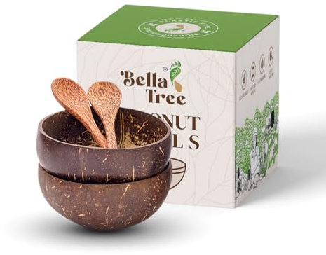 Bella Tree® Set of 2 Coconut Bowls with 2 Wooden Spoons