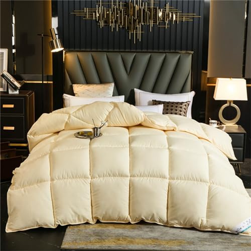 FHQGZT Daunendecke 220x240 cm Winter Bettdecke Aus 90% Daunen Und 10% Federn - 100% Bauwolle Bettdecke Warme Winterbettdecke,Winterdecke Schlafkomfort,warm, Maschinenwäsch (Cream,220 * 240 cm 5kg)