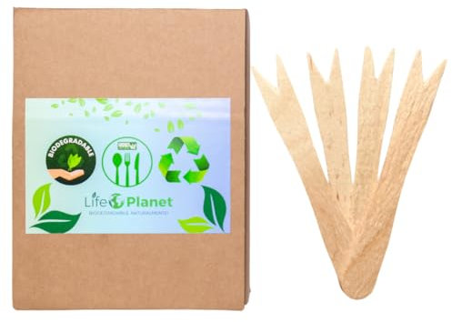 LIFE PLANET® 2000 Forchettine a due punte In Legno 8,5Cm, Forchettine per patatine, Posate Usa e getta, Biodegradabili e Compostabili, Stoviglie Monouso 100% Naturali