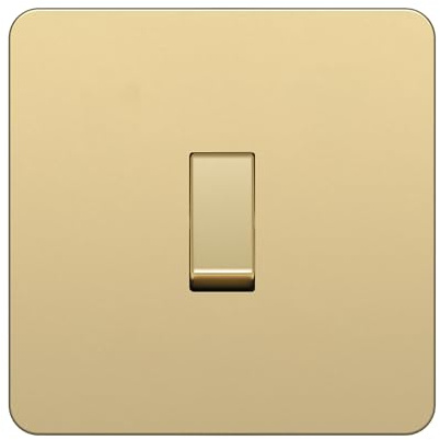 LIDER 1-Gang Screwless Light Switch, 1-Way/2-Way, UKCA Certified, Screwless Plastic Faceplate, Thermoplastic, Round Edges, 16A, Glossy Finish, Gold