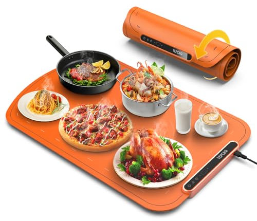 VEPOKA - Tapete de calentamiento de alimentos para bufé, bandeja de calentamiento eléctrica para mantener la comida caliente en fiestas, alfombrilla de calefacción de silicona con 7 niveles de