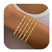 Milacolato Armband Damen 18K Vergoldetes Perlenarmband Stack Set - Elastisches Tennisarmband Wasserdicht und Verstellbar - Gold Schmuck Set