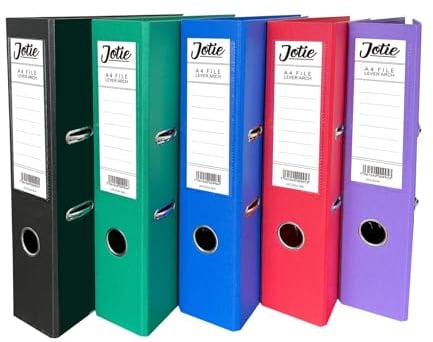 Set of 5 A4 Lever Arch Files for Paperwork A4 Folders with 70mm Spine, Thumb Ring & Elegant Anti-Spill Cover | Large Ring Binders | File Storage & Office Supplies Assorted Colours