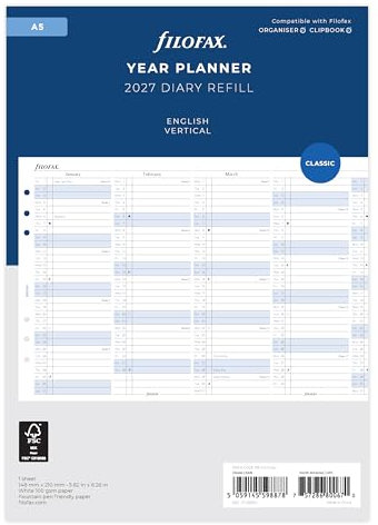 Filofax Vertikaler Jahresplaner 2027, A5