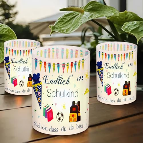 12 Windlicht Einschulung Tischdeko Junge,Blau Windlichter Schulanfang Tischdeko Schulkind 2025 Junge Einschulungsdeko Erster Schulanfang Deko für Teelichter Kerzen