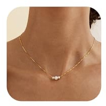Decholly Mothers Day Gifts for Mom Gold Pearl Necklaces for Women Trendy, 14K Gold Plated Dainty Necklace Simple Pearl Necklace Women's Jewelry Friend Mothers Day Birthday Wedding Jewelry Gifts for Women
