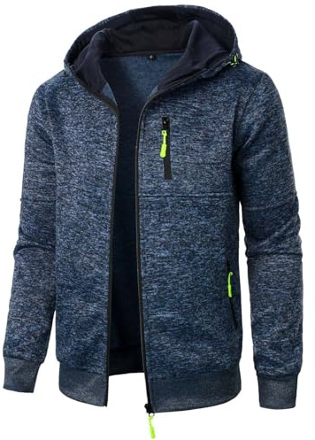 XCXC Herren Kapuzenjacke mit Reißverschluss Männer Jacke Strickjacke mit Brusttasche und Seitentaschen Trainingsjacke Freizeitjacke Übergangsjacke für Herbst Winter Alltag