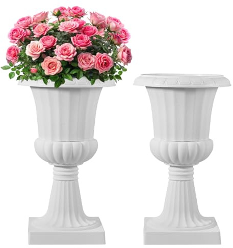 VEVOR Plastic Urn Planters, 40 x 67 cm, 2 Pack White Classic Flower Pots Front Porch Planters, Indoor & Outdoor Vase for Wedding, Party, Event, Home, Stage, Garden, Balcony, Patio Decoration