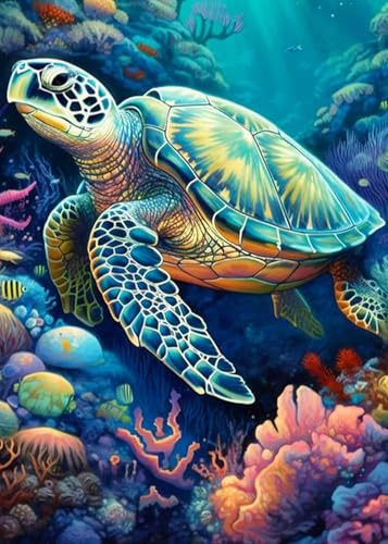 Musevial Cross Stitch Kits for Adults - Turtle Stamped Crossstitching Kits Preprinted 11 Count Cross-Stitch Kit for Beginner, 11CT Prestamped Easy Pattern Needlepoint Kits Crafts for Decor