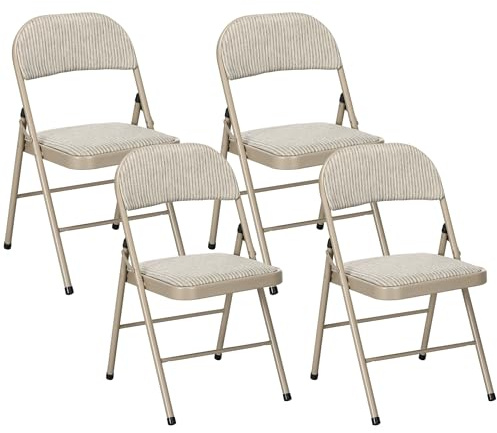 HOMCOM 4er Set Klappstuhl Campingstuhl mit Gepolsteter Rückenlehne, Klappbar Bürostuhl mit Stahlrahmen, Küchenstuhl mit Polster bis 120 kg belastbar für Gäste, Büro, Camping, Beige