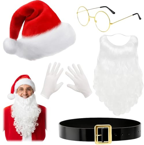 SongBuydn Weihnachtsmann Kostüm 5-teilig, Weihnachtsmann Bart und Nikolausmütze, Santa Claus Costume, Santa Claus Kostüm für Weihnachtsfeiern und Familienfeste