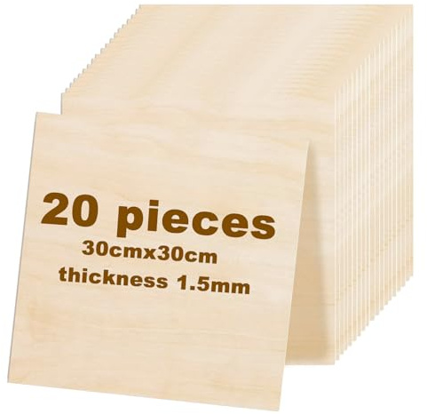 20 fogli di compensato per fai da te: 300 x 300 x 1,5 mm, sottili pannelli in legno per bricolage, leggeri e sottili, per modellismo, colore naturale