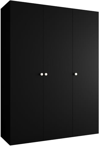 MEBLE KRYSPOL - Kleiderschrank - Garderobenschrank - 150 cm x 202 x 52 cm - Schrank mit Kleiderstange, 3 Türen - für Schlafzimmer, Flur - Parma, Schwarz, Griff Silber