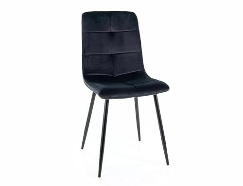 SIGNAL MEBLE IVO, Polsterstuhl, Schwarze mit schwarzen Metallbeinen, Samt Esszimmerstuhl, Moderner Sessel mit ergonomischer Rückenlehne
