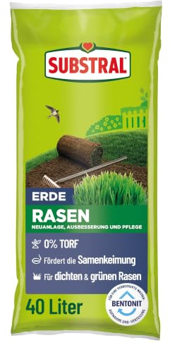 Substral Rasenerde 40L torffrei mit Bentonit für Neuanlage & Reparatur | Schützt die Rasenkeimlinge vor Austrocknung | Mineralischer Dünger für ausgewogenes Wachstum | Torffrei
