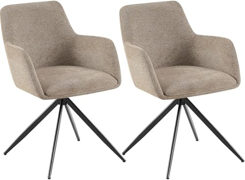 CLP Esszimmerstühle 2er Set drehbar Olema Stoff, 180° schwenkbare Sessel mit Armlehne und Rückenlehne, bis 150 kg belastbar Farbe Taupe