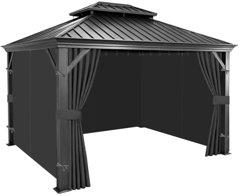 Qdreclod Outdoor Vorhang Wetterfest Pavillon Seitenteile 3x3 m, 4-Teilige wasserdichte Pavillon-Ersatzvorhänge 300D Oxford mit Reißverschluss und Haken für Garten, Terrasse & Hof Gartenlaube(Grau)