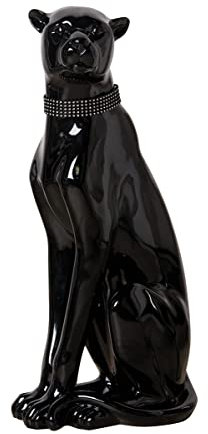 Casablanca Poly Deko Figur Panther - sitzend - Höhe 60 cm - Skulptur schwarz - glänzend mit Diamanthalsband