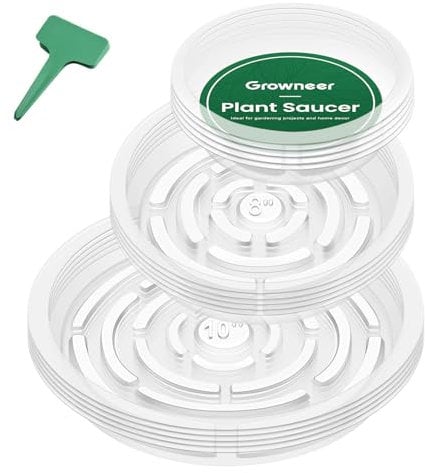 GROWNEER Lot de 15 soucoupes Transparentes de 20,3 cm, 20,3 cm, Plateaux de Pot de Fleurs avec 15 étiquettes de Plantes, soucoupes en Plastique pour Plantes d'intérieur et d'extérieur