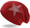 Hatstar Strass Stern Damen Beanie Mütze | elastisches Slouch Long Beanie | Mädchen Mütze | mit edler Strass Applikation | leicht und weich (rot)
