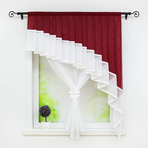 Joyswahl Voile Raffrollo schöne Fertig Gardine transparente Raffrollo mit Falten »Stephanie« Doppelschicht Bändchenrollo BxH 120x140cm Rot 1er Pack