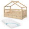 VitaliSpa Hausbett Design, Naturholz, 80x160 cm mit 2 Schubladen und Matratze
