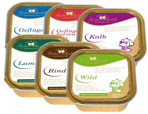 Angebot Hunde Nassfutter Sparpaket. 72 Schalen 150g in sechs vers. Geschmacksrichtungen. Eines der besten Hundefutter Nassfutter auf dem Markt!