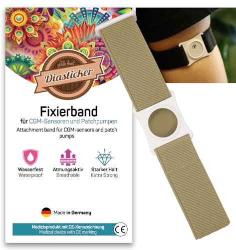 Diasticker® | Freestyle Libre 3 - Fixierband | Flexibel - Wasserfest - Starker Halt | Sensor-Schutz, Fixierung für Freestyle Libre Sensor | Halter: Weiß (Medium: 25-35 cm, Beige)