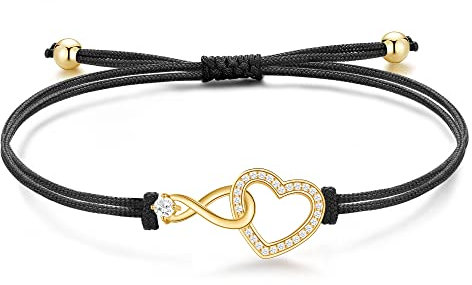 Jrêveinfini Unendlichkeit Armband Gold Silber 925 Damen Mädchen, Infinity Freundschafts Unendlichkeitszeichen armband, Herz Stoff armband Weihnachten Geschenke für Frauen Freundin Mama
