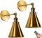 Fransande Vintage Gold Battery Sconces Wall Lighting 2 Pack for Bedroom,Indoor Wireless Led Lights Operated with Remote Timer Metal Brass Finish Lamp Light Fixtures Reading Living Room
