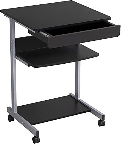 Yaheetech Scrivania per Computer Scrivania ad Angolo Angolare da Ufficio 56 x 51 x 79,5 cm Mobile Studio Porta pc con Ruote Tastiera Scorrevole Postazioni da Lavoro Nero