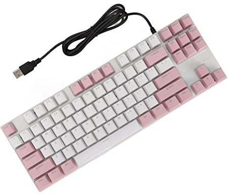 Clavier Mécanique à 87 Touches, Clavier Filaire Rétroéclairé RVB, Clavier de Jeu avec 2 Touches de Moulage par Injection de Couleur Flottantes USB 2.0 pour les Joueurs Dactylographes(Rose Blanc)