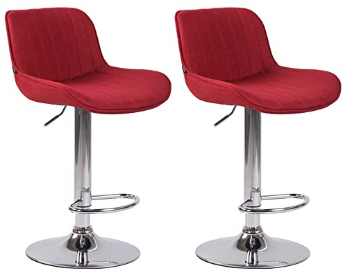 CLP 2er Set Barhocker Lentini Stoff I Thekenhocker Höhenverstellbar I Barstühle Mit Fußstütze I 360° Drehbar I Tresenstühle Mit Trompetenfuß | Farbe rot Gestell Farbe Chrom