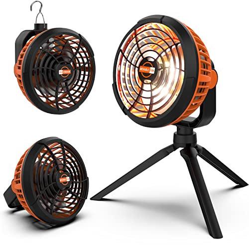 ErayLife Ventilador de Camping Recargable con Batería de 5600mAh, Ventilador Portátil con Luz LED, Ventilador USB con Gancho para Colgar, 270° Giratorio, 3 Velocidades