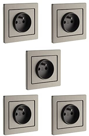 Lot de 5 prises 2 P+T inox brossé - Art'Flat