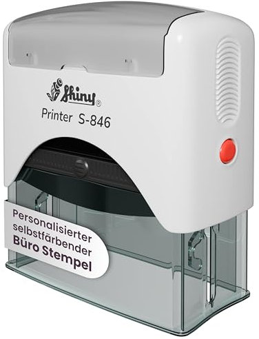 Just Refine selbstfärbender Stempel – 7 Größen – 6 Zeilen – personalisierbar – mit integriertem Stempelkissen – Gehäuse Weiß oder Schwarz – Kissen austauschbar – für Büro + privat (27 x 65 mm)