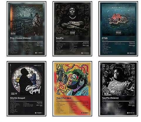 Rod Wave Poster Album Cover Limited Edition Poster, Rapper-Musikposter, Raumästhetische Leinwand, Wandkunstdrucke für Teenager, Jungen, Mädchen, Raumdekoration, Set von 6 für (20,3 x 30,5 cm,
