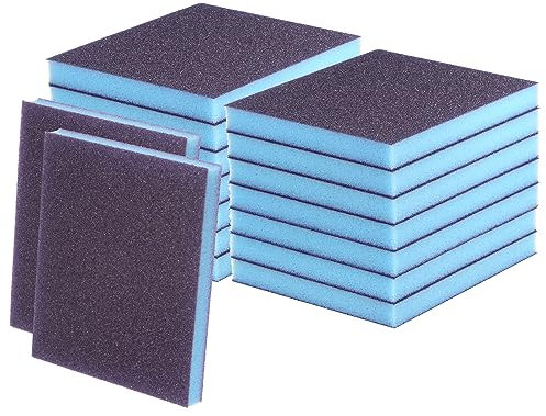 sourcing map 16pcs Medium Grit Sanding Sponge Blocks 180-240 Grit Foam Sanding Block Pad for Polishing Kitchen Metal Wood Drywall, 120x100x12mm, Purple
