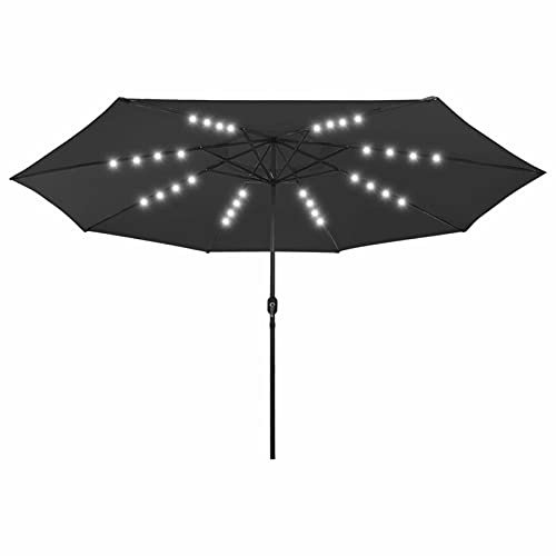 ZEYUAN Sonnenschirm mit Leuchten, Sonnenschutz Garten, Sonnenschirm Terrasse, Balkonsonnenschirme, Balkon Sonnenschutz, Balkon Sichtschutz Uv-Schutz, und Metallmast 400 cm Schwarz