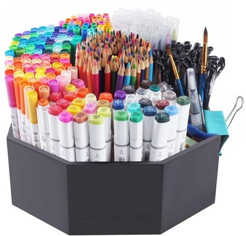 walowalo Halten 800+ Stifte Organizer Schreibtisch aus Bambus drehbar Stifthalter für Aufbewahrung Bleistifte Buntstifte Marker 360 Grad Drehbarbüro Kleine Künstler Schminktisch Schwarz