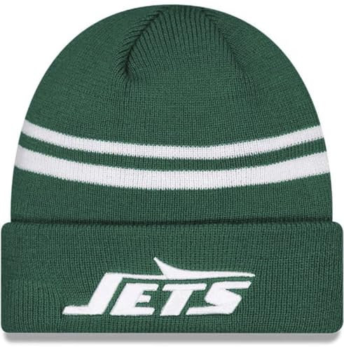 New Era Offizielle NFL Strickmütze für Erwachsene, klassisch, gestreift, für kaltes Wetter, New York Jets Green, Einheitsgr��e