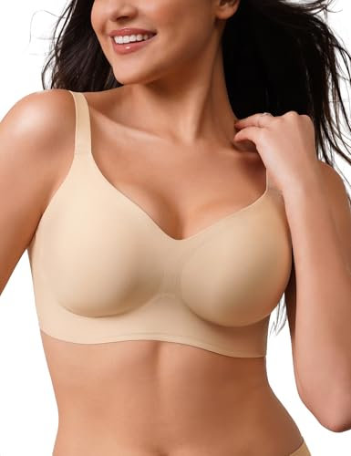 CLOSEMATE Nahtloser BH Damen Ohne Bügel Bequemer und Weicher Bügellose Komfort Büstenhalter Bralette Glattes Hautgefühl Sanfter Beige XL