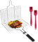 OBYCPIN Cesta de Barbacoa de Acero Inoxidable - Plegable y Portátil, 32 x 22 CM, con 2 Cepillos de Silicona y Bolsa Oxford, Ideal para Pescado, Carne y Verduras