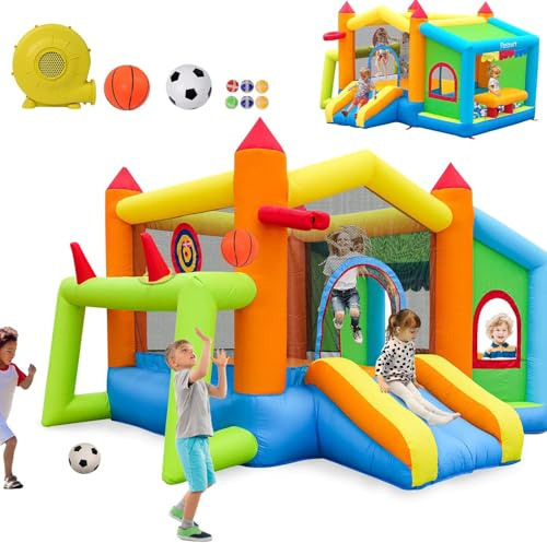 castillo hinchable para niños castillo hinchable acuatico de agua con Ventilador tobogán seco y de Agua, Adecuado para niños, Castillo Children's Bouncy para Uso Interior o Exterior 285 x 254 x 165 cm