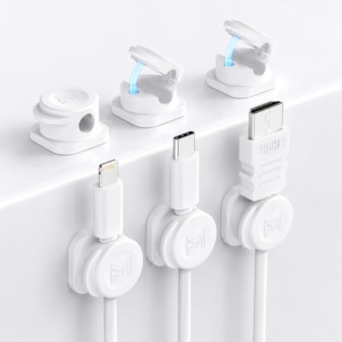 Modern ERA Magnetic Cable Clips Self-Adhesive – Cable Tidy & Cable Organiser for Desk, Cord Holder & Wire Management for USB Type-C HDMI Charging Cables, Home Office (White, 6 Pack)
